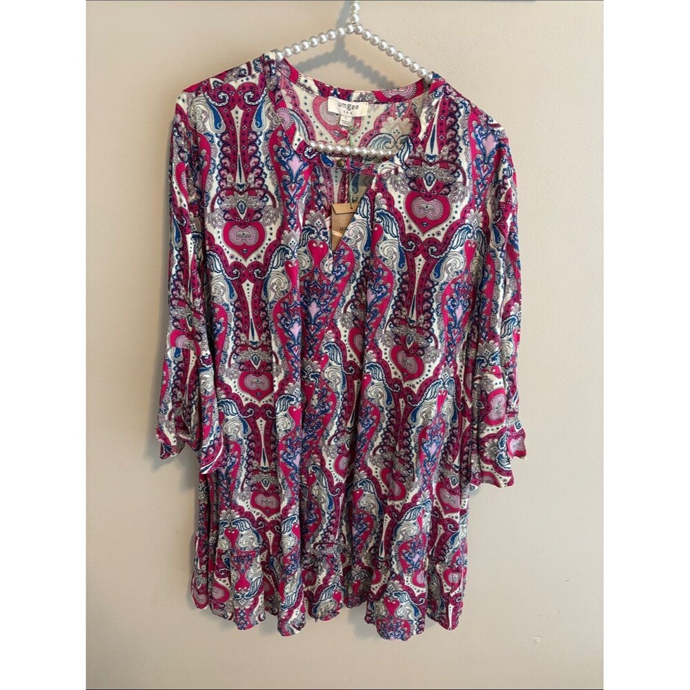 NEW Umgee Fuchsia Paisley Print Dress size large